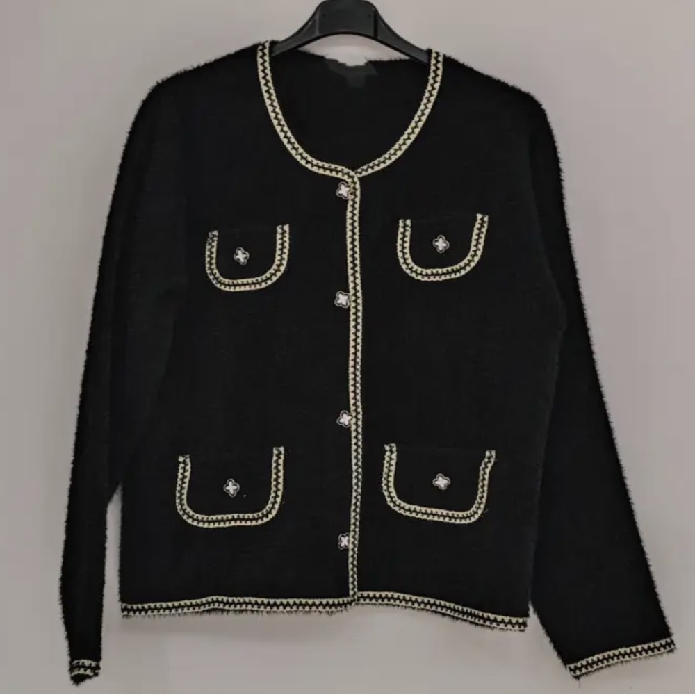 Made In Italy Elegant Black With Beige Trim Designer Style Jacket